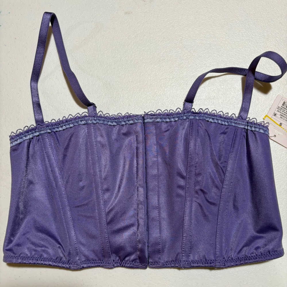Auden Purple Satin Corset Top Intimates Hook Eye Front Lace Trim Small NEW‎